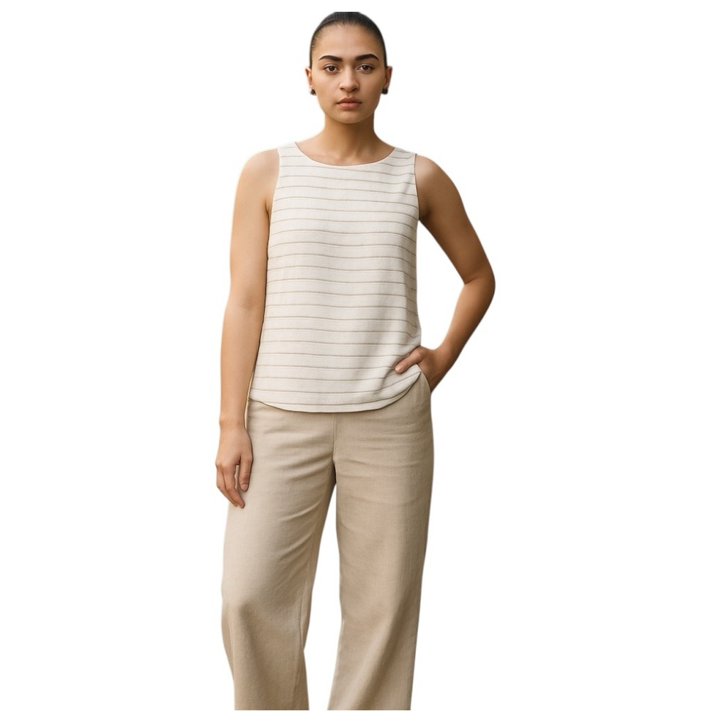 New Ann Taylor Women's Petite Extra Small Tank Top in White with Gold Stripes
